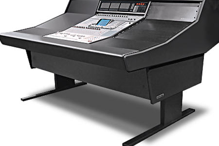 TASCAM DM 3200 recording console in an Argosy desk
